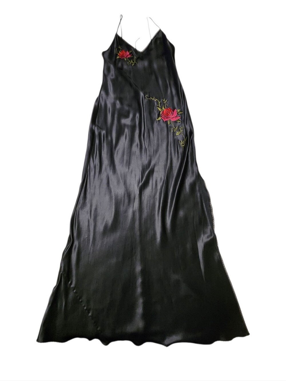 RARE Vtg Victoria's Secret Sz M 100% Silk Rose Embroidered Maxi Slip Dress Gown - Picture 2 of 14